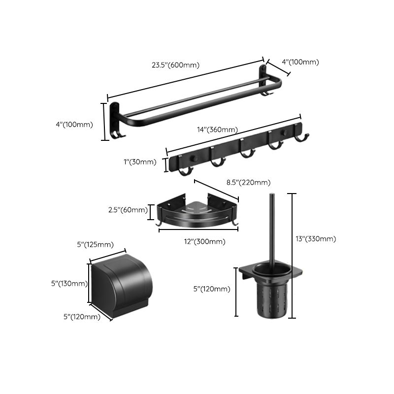 Modern Black Bathroom Accessory Kit Paper Holder Towel Bar Bath Hardware Set