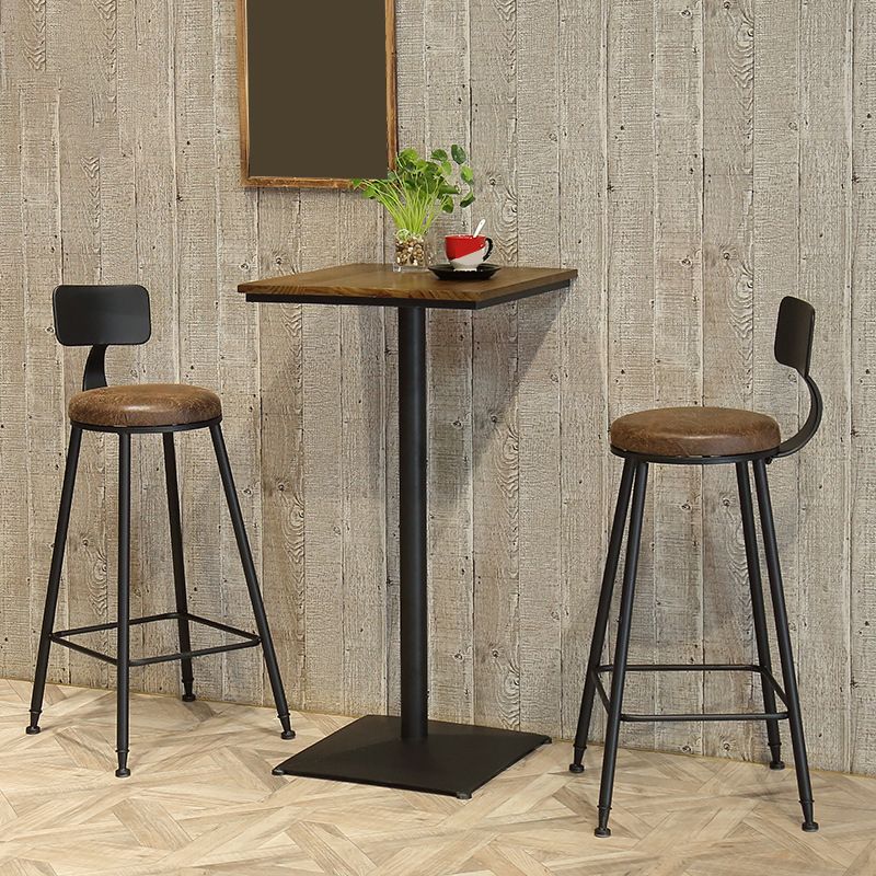 Wooden Fixed Bar Table Black Iron Solid Wood Pub Table for Patio