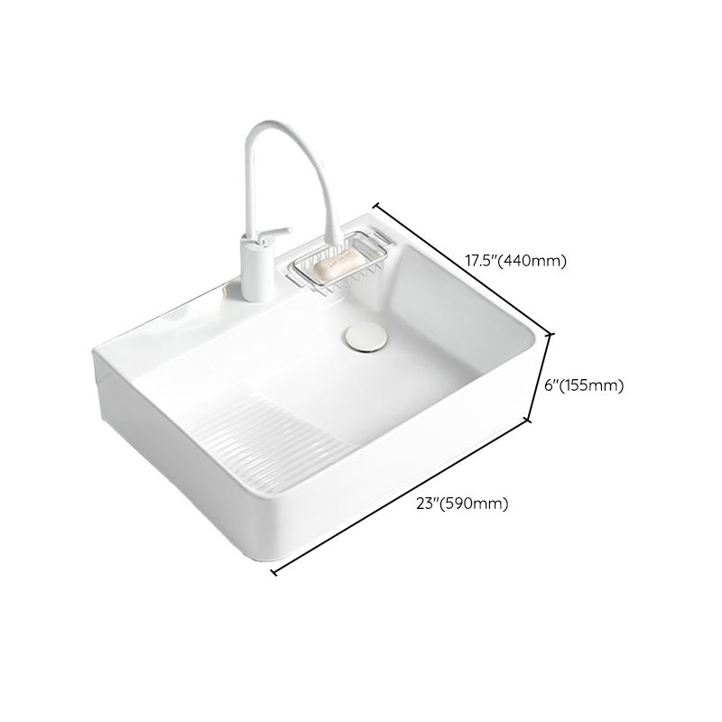 Modern Bathroom Sink Rectangular Porcelain Vessel Sink with Pop-Up Drain