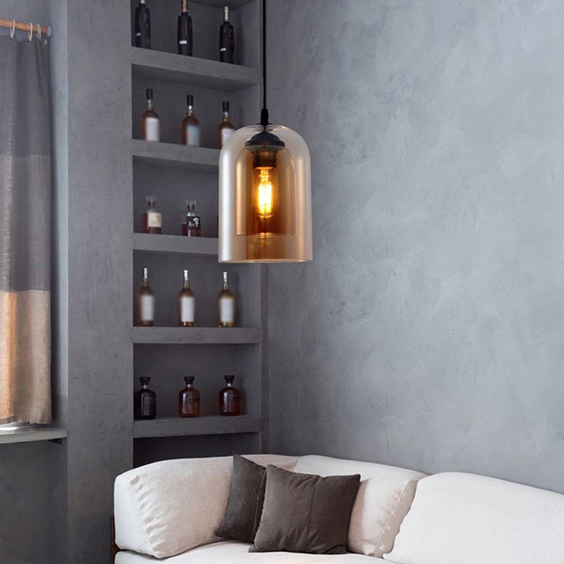 Glazen zwarte hanglamp in moderne creatieve stijl Iron Bell Hanging Lamp voor eetkamer