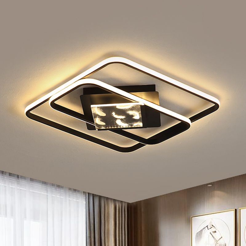 Parallel Rectangle Close to Ceiling Lamp Modern Aluminum Bedroom 18"/21.5" W LED Flushmount Lighting in Black, Warm/White Light