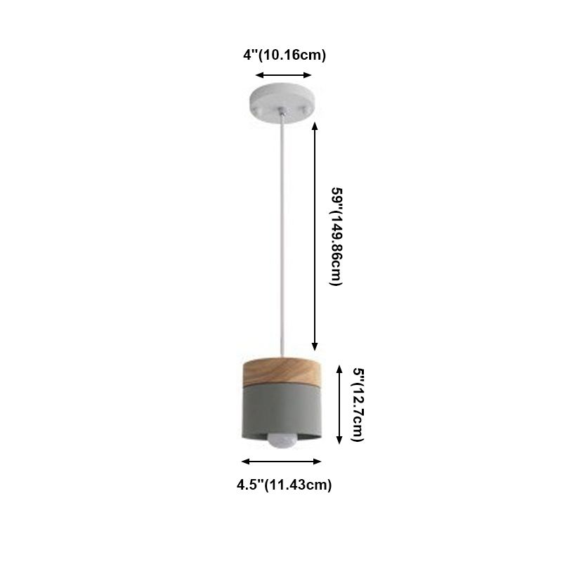 Wooden Cylindroid Pendant Light in Modern Artistic Style Iron Macaron Hanging Lamp for Dining Room