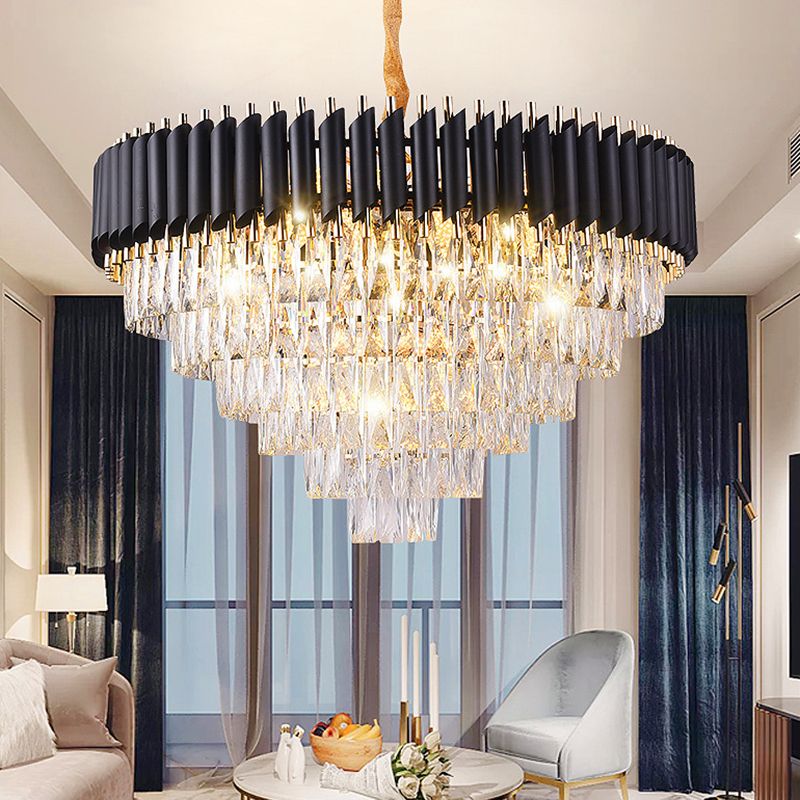 Gelaagde woonkamer kroonluchter verlichting minimalistisch K9 Crystal Postmodern Chandelier Light Fecture in zwart