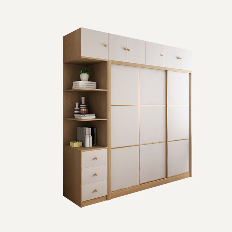 Natural Finish Colour Wardrobe Contemporary Wooden Wardrobe Closet with Drawer