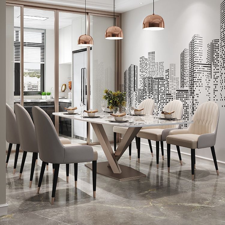 Luxury Sintered Stone Dining Table Rectangle Table with Gold Metal Pedestal Base