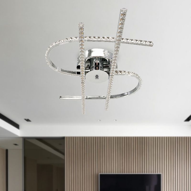 Dollar Shaped Bedroom Semi Flush Light Simple Crystal LED Chrome Semi Flush Mount in Warm/White Light