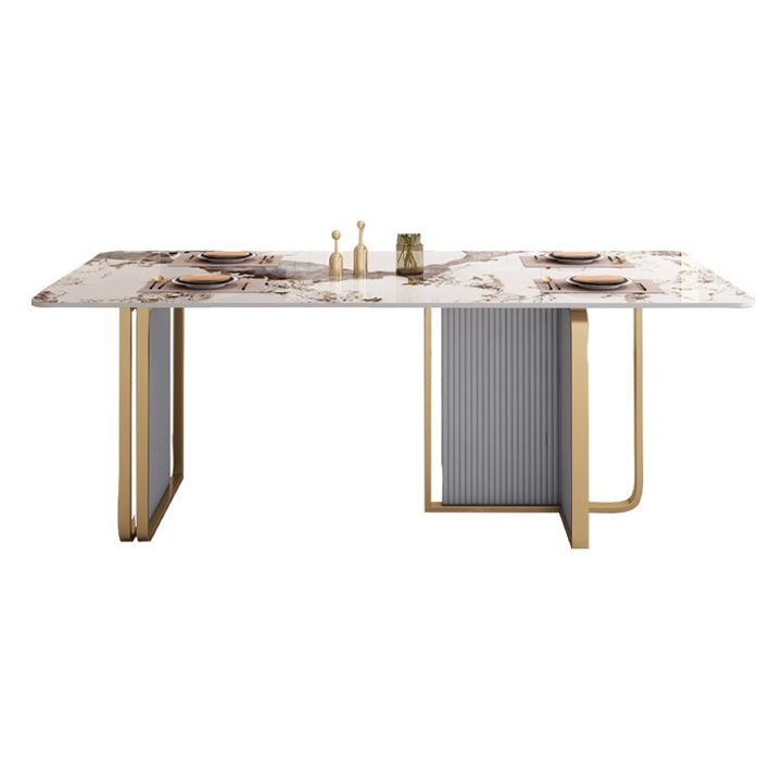 Traditional Luxury Dining Table Sintered Stone Rectangle Table with Gold Frame
