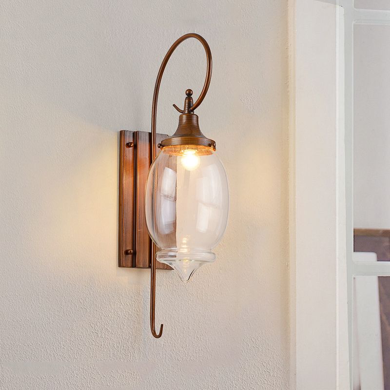 Brown 1 Light Wall Lighting Fixture Traditional Clear Glass Bottle Sconce for Outdoor