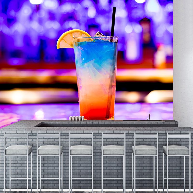 Customized Cocktail Mural Wallpaper Decorative Restaurant Wall Art in Bright Color