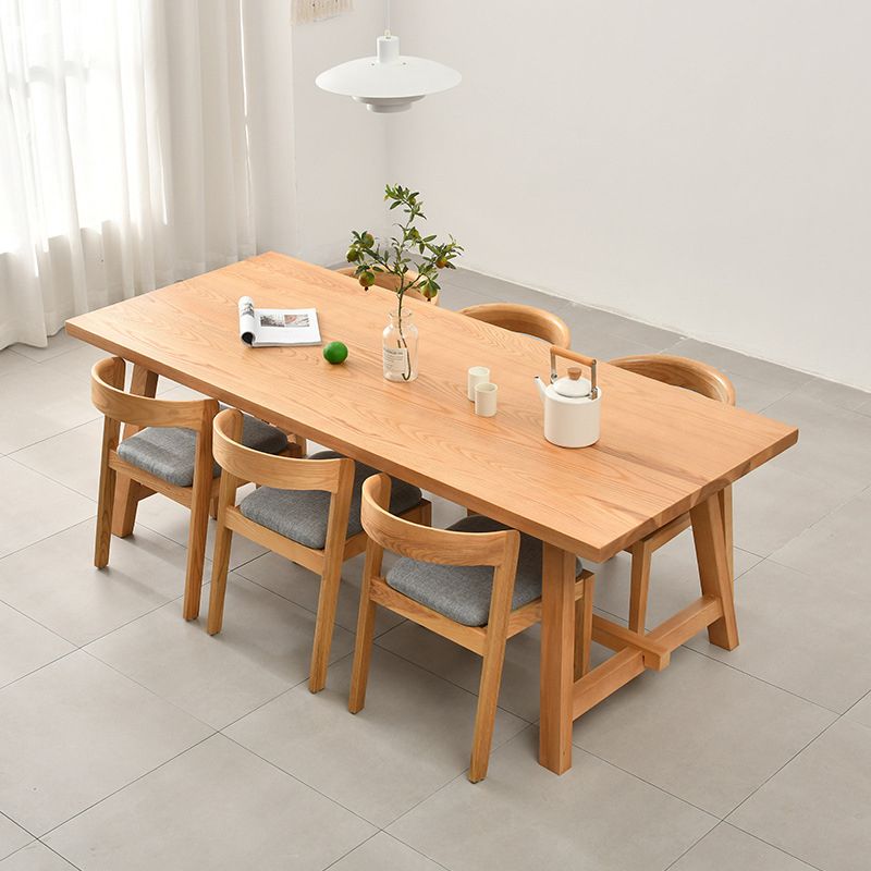 Rectangle Trestle Base Dining Table Medieval Modern Style Pine Wood Table for Kitchen