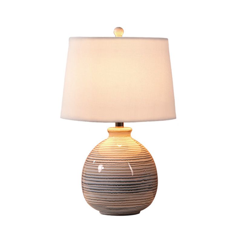 Artistic Tapered Drum Shaped Table Lamp Fabric 1��Bulb Bedside Nightstand Light with Ceramic Base