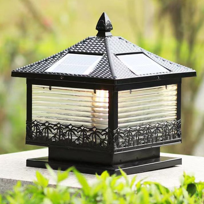 Golden/Black Pillar Lamp Square Waterproof Solar Outdoor Lights for Garden