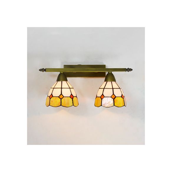 Stained Glass Domed Wall Lighting Tiffany Style 2 Heads Wall Sconce Light in Yellow/Pink/Green/Blue for Bedroom