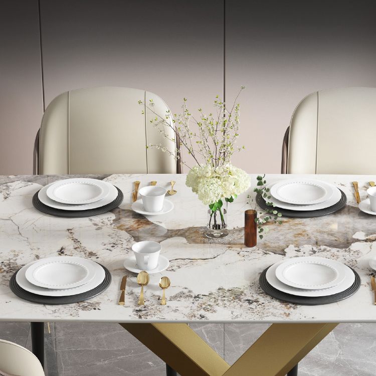 Luxus gesinterte Steintisch Rechtecktisch mit goldenem Metallpodest