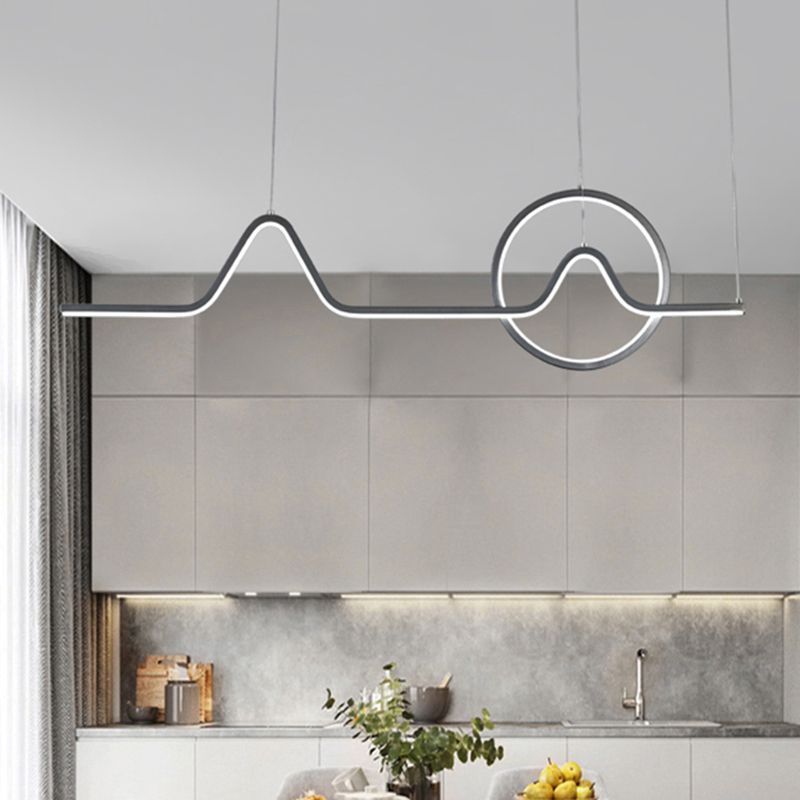Artistic Sunrise Mountain Scenery Pendant Lighting Metal Dining Room LED Linear Island Light