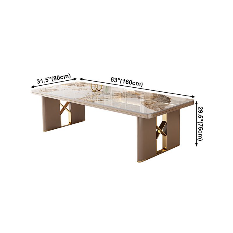 Luxury Sintered Stone Top Dining Table in White Rectangle Table with Double Pedestal
