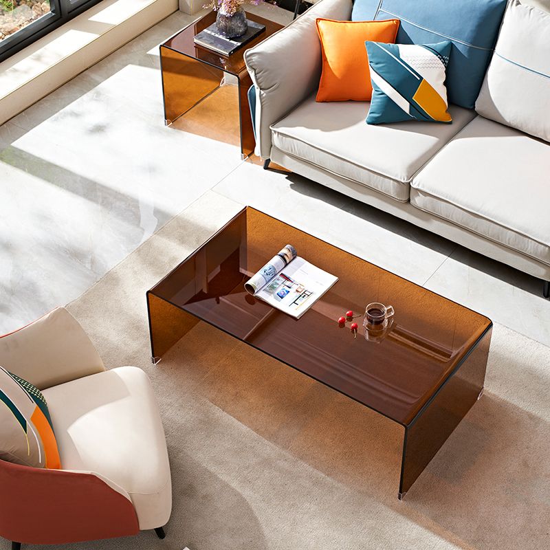 Glass Sled Coffee Table Geometric 1 Single Cocktail Table in Brown