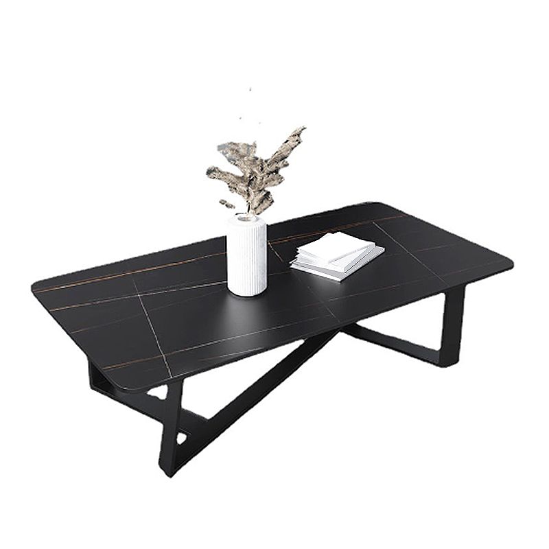 Glam Style Slate Top White Gold/black Top Black Metal Footer Coffee Table