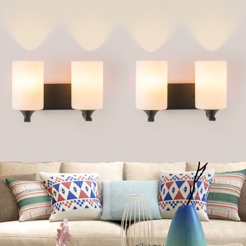 Contemporary Vanity Lighting Glass Shade Wall Light Fixture in Black for Bathroom