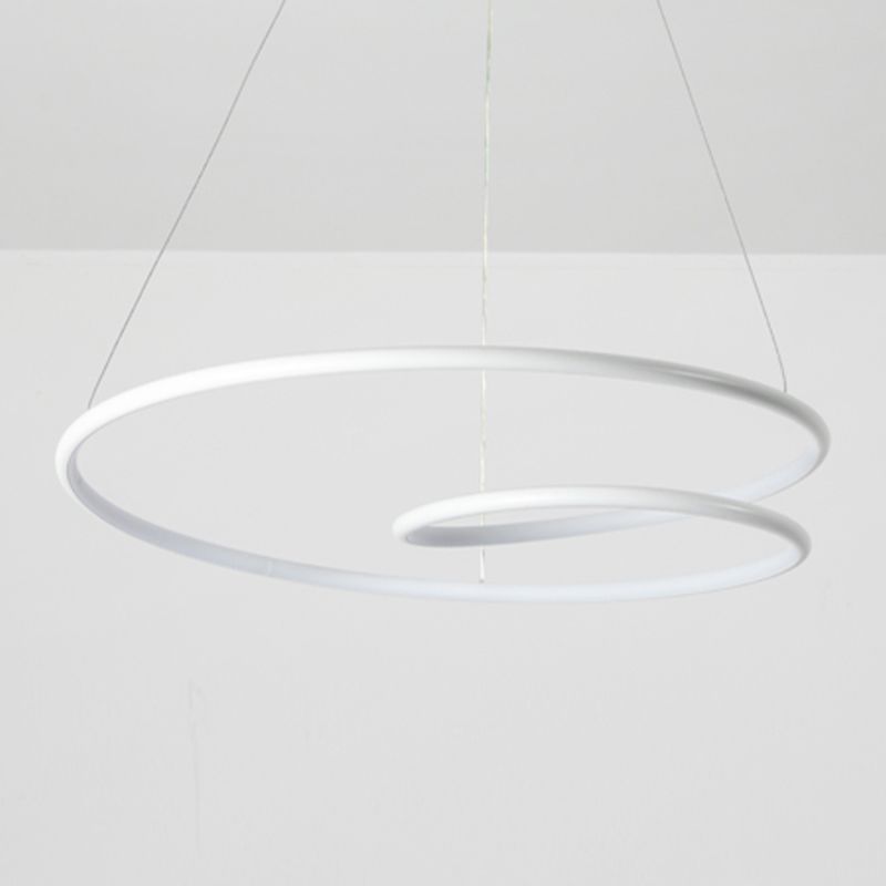 Spiral Living Room Pendant Light Kit Metal LED Nordic Hanging Lamp Kit in White
