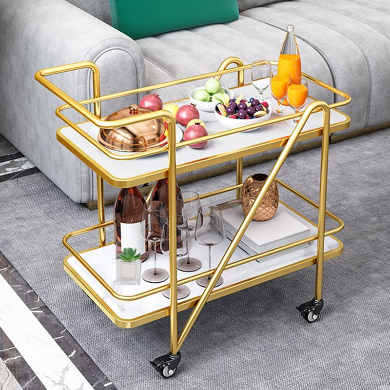 Rolling Modern Prep Table Stone Prep Table for Dining Room with Open Shelves