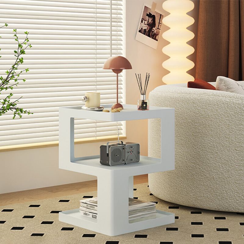 Ultra-Modern Side End Snack Table with Metal Shelves Bedroom Side Table in White