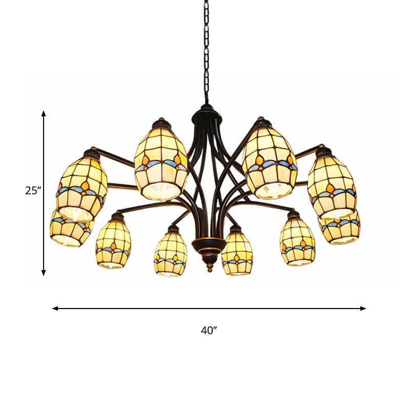 Magnolia Chandelier Lamp with Metal Chain Stained Glass Tiffany Living Room Ceiling Pendant Light