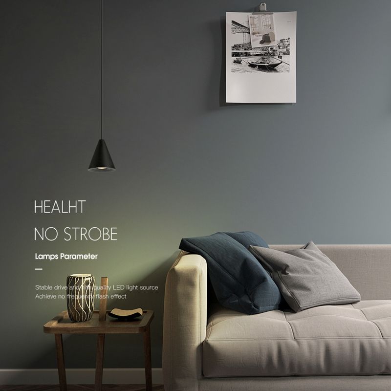 Pendentif intérieur minimaliste, éclairage pendentif en métal à LED noir à 1 lumière pour chambre à coucher