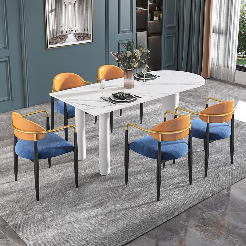 Modern Simple Stone Table for Restaurant Oval Table with White Legs