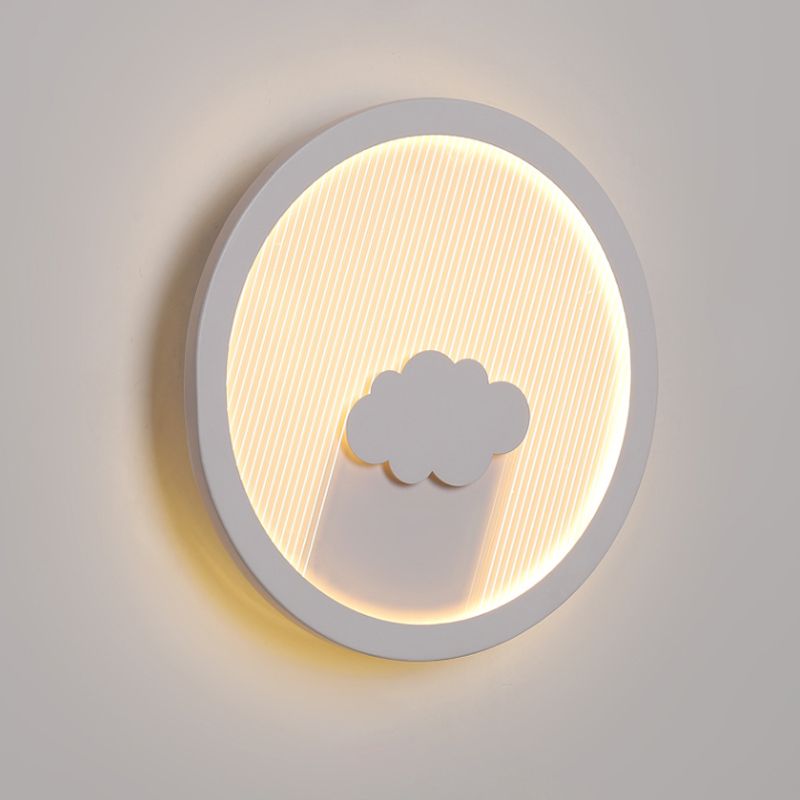 Circular Bedside Surface Wall Spliques A acrílico Led de la pared de la pared de la pared con diseño paraguas/nubes/pájaros en blanco