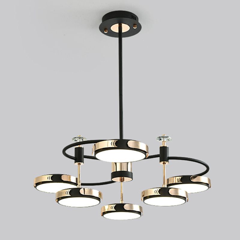 Postmodern Round Chandelier Metallic Bedroom LED Suspension Light in Black-Gold