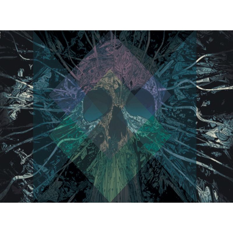 Modern Living Room Rug in Black Skull Diamond Print Rug Polyester Anti-Slip Pet Friendly Area Rug