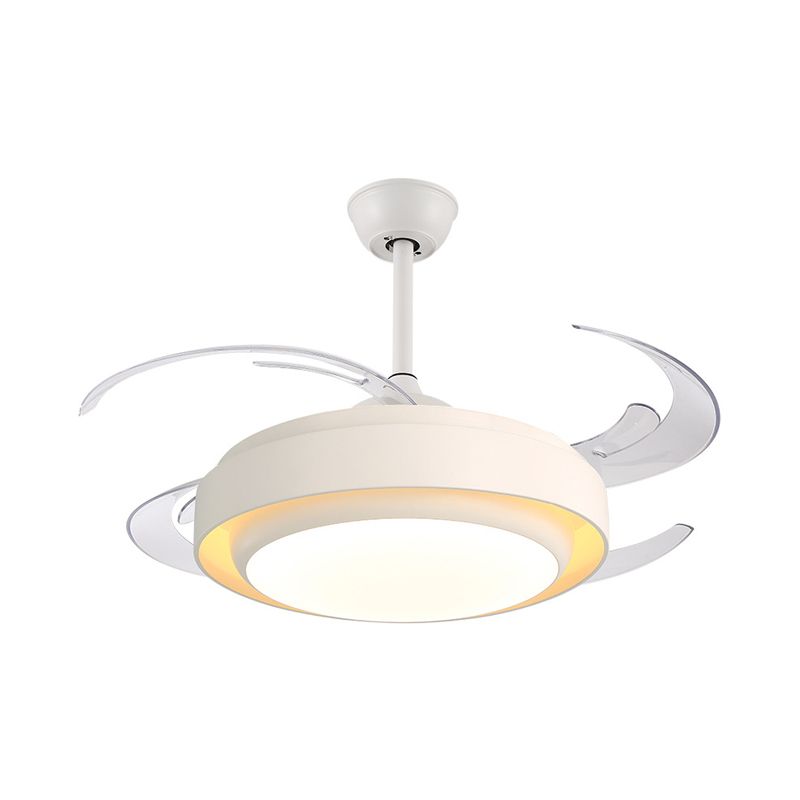 Luz de ventilador de techo circular de LED de 42 "de ancho de 42" Iluminación moderna de montaje de semi flush de semi para sala de estar, 4 cuchillas transparentes