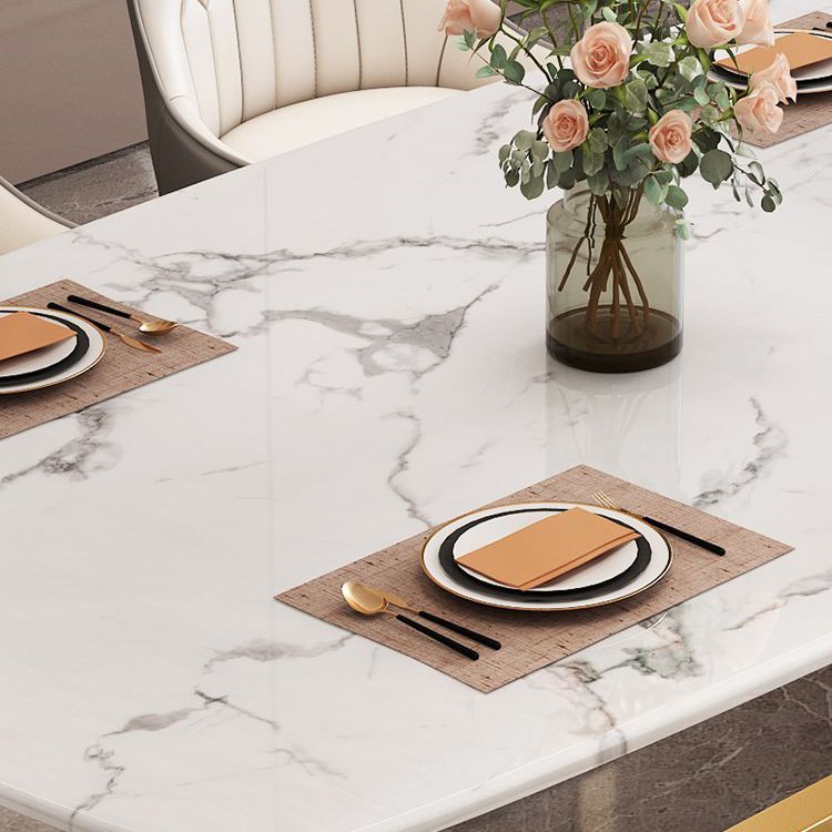 Rectangle Trestle Base Dining Table Glam Style Stone Kitchen Desk
