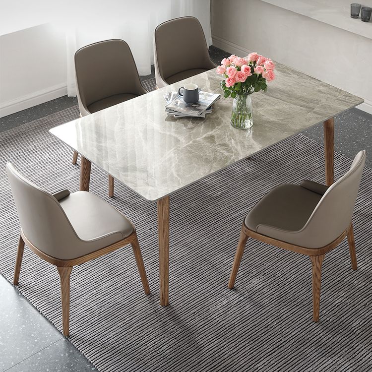 Mid-Century Sintered Stone Dining Table Gray Rectangle Dining Table for Kitchen