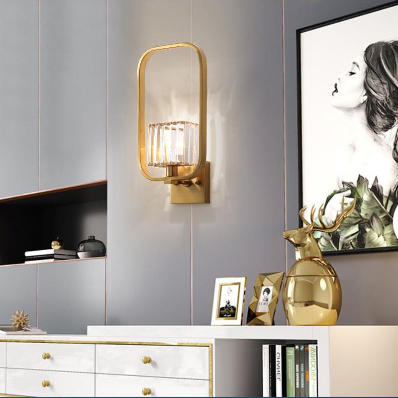 Rechthoek frame wandlamp vintage metaal 1 kop wand sconce verlichting met kristallen vierkante tint in goudafwerking