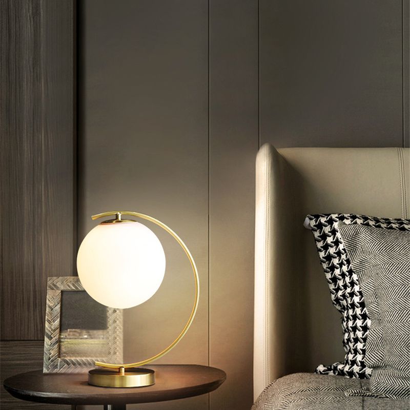 Modern Night Table Lamps 1-Light Bedroom Globe Nightstand Lights with White Glass Shade