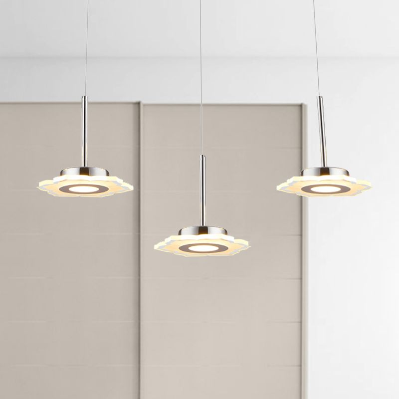 Modernism Flower Cluster Pendant Acrylic 3-Head LED Dinging Room Lamp in Warm/White/Natural Light with Linear/Round Canopy