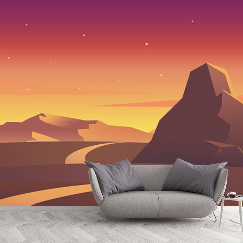 Road and Stars Image Mural Decal Yellow Modern Wall Covering for Accent Wall, Custom Made