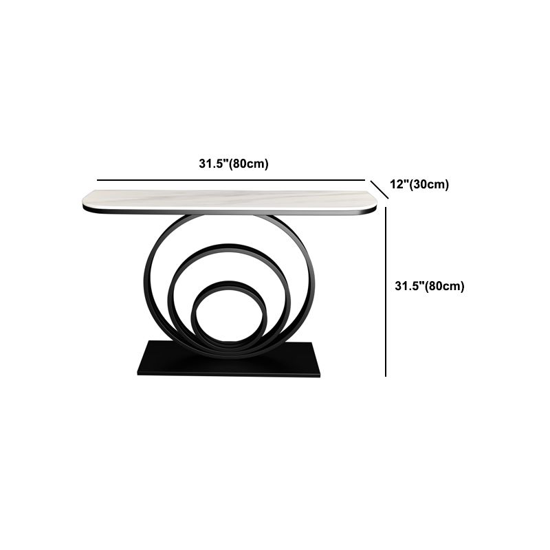 Glam Half Moon Slate and Metal Abstract Console Table for Hall