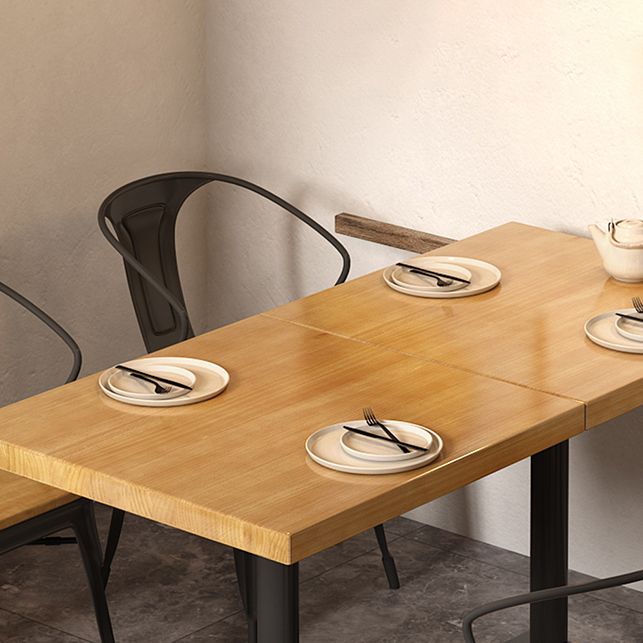 Industrial Solid Wood Dining Table Brown Square Table with Metal Base for Dinning Room