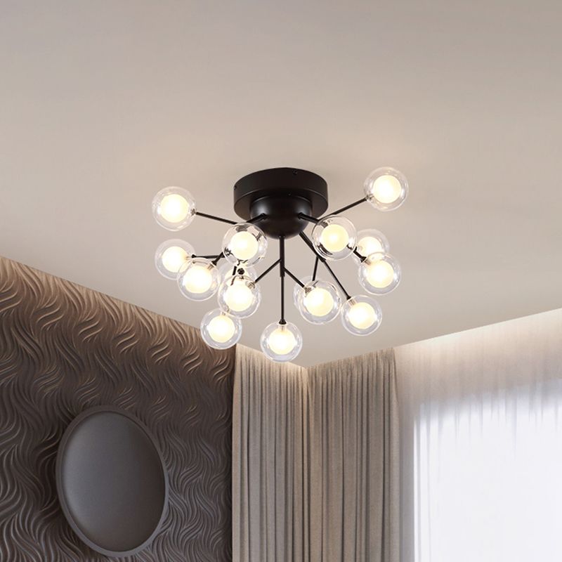 Sottile camera da letto ramoscello a soffitto a soffitto in metallo vetro moderno lampada a soffitto in nero