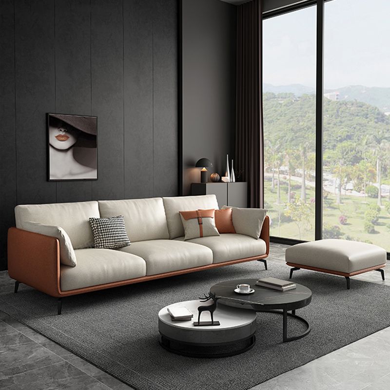Scandinavian Beige Removable Cushions Faux Leather Straight Arm Sofa/Sectionals