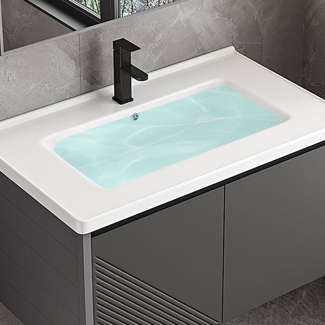 Modern Gray Metal Base Vanity Single-Sink Rectangular Wall Mount Vanity Set
