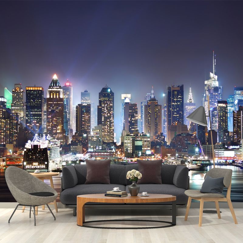 Photo Night City Wall Mural Decal Full Size Wall Covering for Accent Wall, Custom Size Available