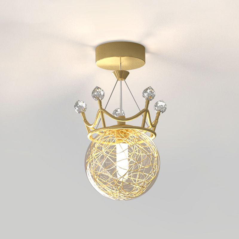 Contemporary Crown Flush Light Fixture Glass 1 Light Flush Mount Lamps in Gold