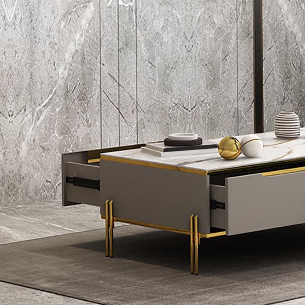 17" Wide Glam Cocktail Table Rectangle Stone Coffee Cocktail Table