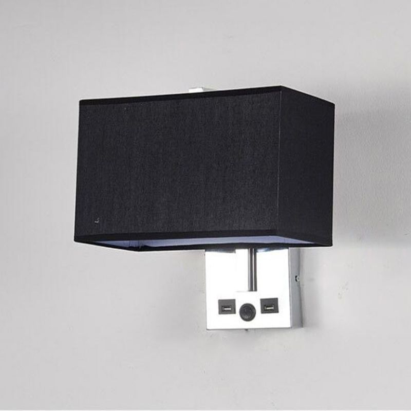 Modern Wall Sconce Rectangle Shape Metal Wall Light with Fabric Shade for Study