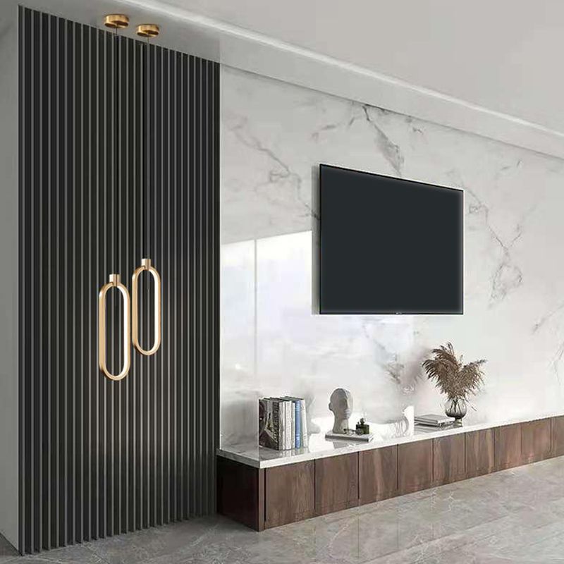 Oval Suspended Lighting Fixture Minimalist Style LED Metal Pendant Light Kit for Bedroom