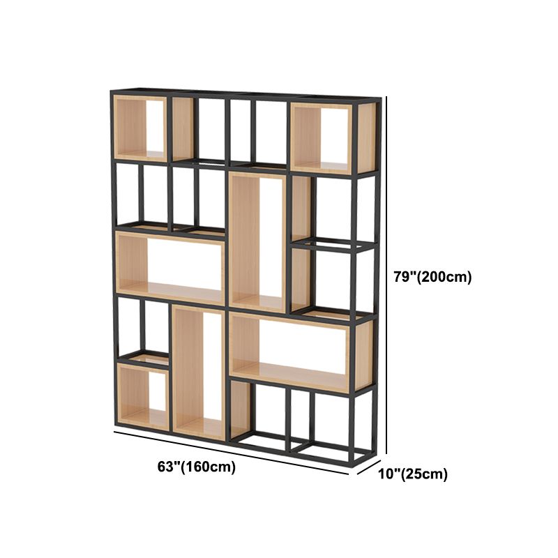 Industrial Open Etagere Bookshelf Iron Frame Solid Wood Shelf Bookshelf